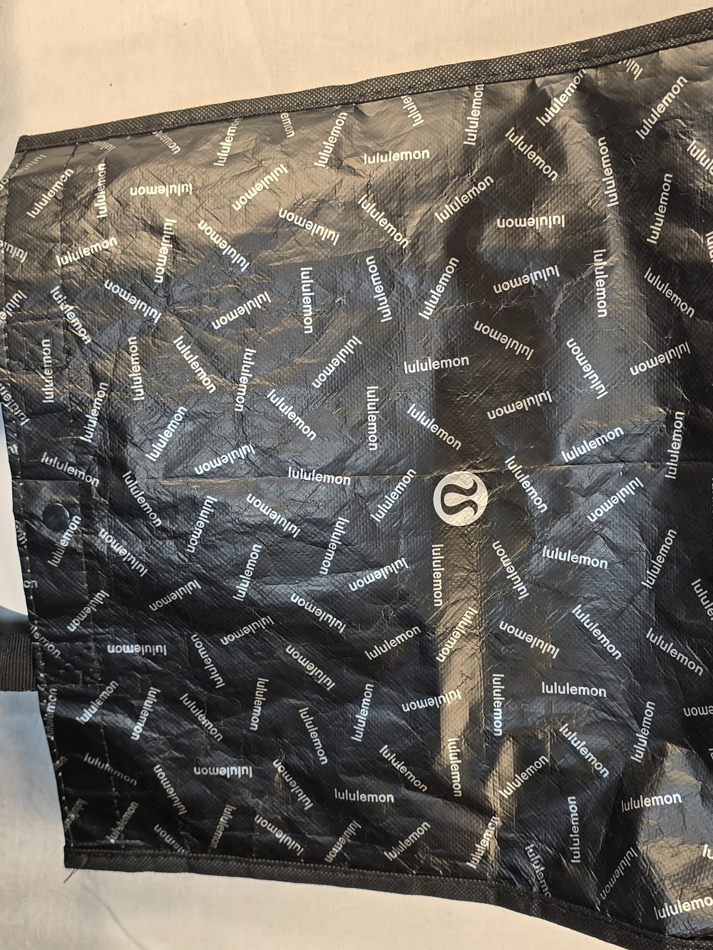 Lululemon Black Reusable Shopping Tote Bag Logo Snap Closure